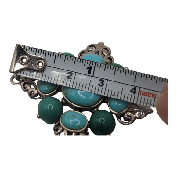 Vintage 925 Silver Blue & Green Turquoise Cluster Native American Style Pendant - Picture 5 of 6